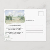 Rustieke hut in de bergen die we hebben verplaatst aankondigingskaart (Achterkant)