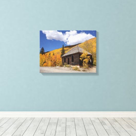 Rustieke hut in de Gouden Bossen Canvas Afdruk (Insitu (Houten vloer))