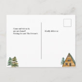 Rustieke hut in de houten waterverf bewegende bome aankondigingskaart (Achterkant)