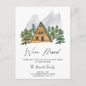 Rustieke hut in de houten waterverf bewegende bome aankondigingskaart (Voorkant)