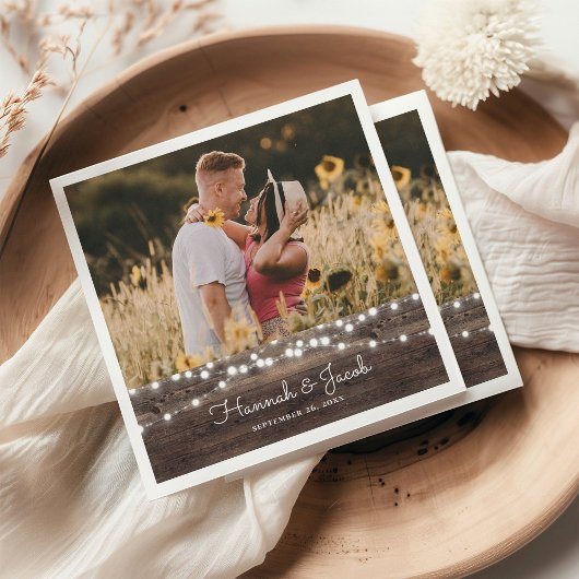 Rustieke Huwelijk Hout en String Lights Servet