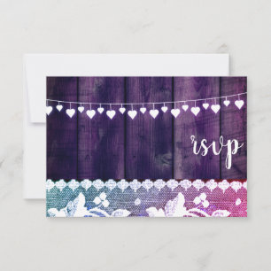 Rustieke Huwelijks RSVP Kaart – Paars & Rozeachtig