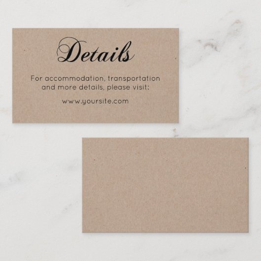Rustieke huwelijksdetails. Eenvoudige kalligrafie Informatiekaartje (Voorkant / Achterkant)