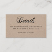 Rustieke huwelijksdetails. Eenvoudige kalligrafie Informatiekaartje (Voorkant)