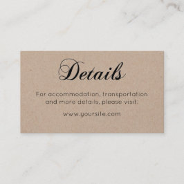 Rustieke huwelijksdetails. Eenvoudige kalligrafie Informatiekaartje