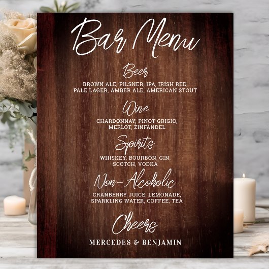 Rustieke huwelijksdrankmenu Persoonlijke bar Poster