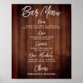Rustieke huwelijksdrankmenu Persoonlijke bar Poster (Voorkant)