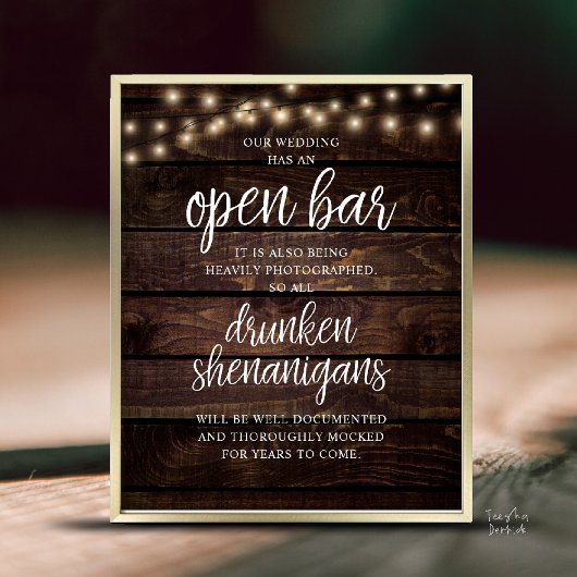 Rustieke huwelijksfeest open bar, dronken streken poster