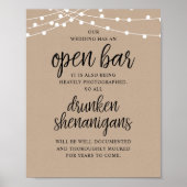 Rustieke huwelijksfeest open bar, dronken streken poster (Voorkant)