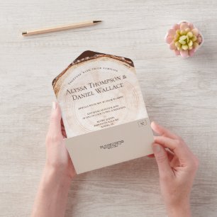 Rustieke Huwelijkshout Boom Bast Ringen Uniek All In One Uitnodiging