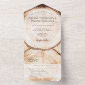 Rustieke Huwelijkshout Boom Bast Ringen Uniek All In One Uitnodiging (Binnen)