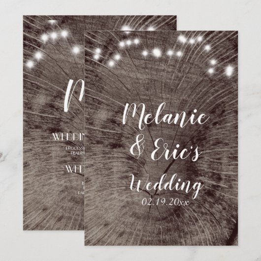 Rustieke huwelijkslogboeklichten Huwelijksprogramm Kaart (Voorkant / Achterkant)