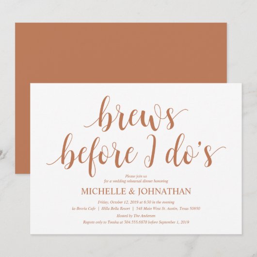 Rustieke huwelijksproefdinermaal, modern koper kaart (Voorkant / Achterkant)