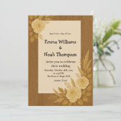 Rustieke huwelijksuitnodiging met Floral Beige Roz Kaart (Staand voorkant)