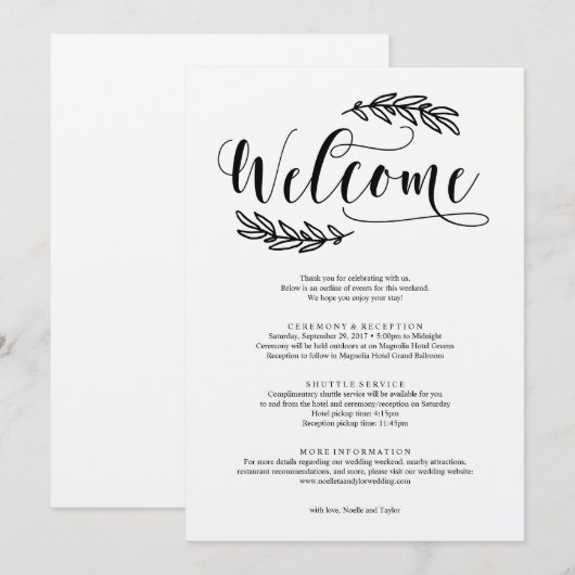 Rustieke huwelijksweekend welkomstprogramma (Voorkant / Achterkant)