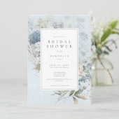 Rustieke Hydrangea Blauw Witte Bloem Bruiloft Fees Kaart (Staand voorkant)