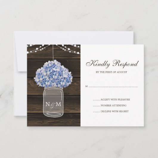 Rustieke Hydrangea Mason Jar Barn Wood Wedding RSV RSVP Kaartje (Voorkant)