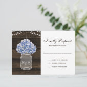 Rustieke Hydrangea Mason Jar Barn Wood Wedding RSV RSVP Kaartje (Staand voorkant)
