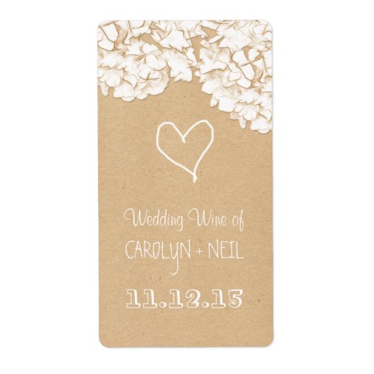 Rustieke Hydrangeas Bloemen Trouwwijn Etiket (Voorkant)