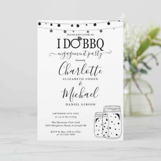 Rustieke I Do BBQ Mason Jar Slingerlichtjes Verlov Kaart (Staand voorkant)