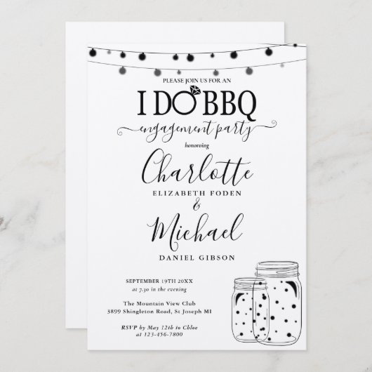 Rustieke I Do BBQ Mason Jar Slingerlichtjes Verlov Kaart (Voorkant / Achterkant)