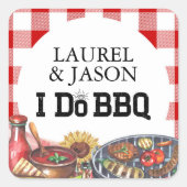 Rustieke 'I Do BBQ' Zonnebloem Verlovingsfeestje Vierkante Sticker (Voorkant)