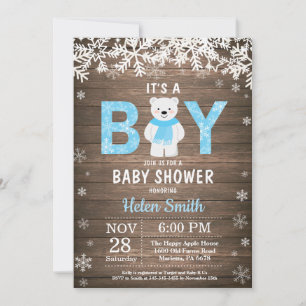 Rustieke IJsbeer Winter Jongens Baby Shower Kaart
