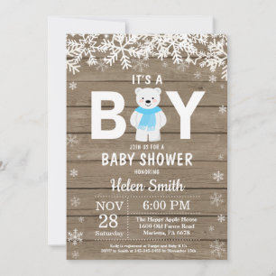 Rustieke IJsbeer Winter Jongens Baby Shower Kaart