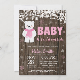 Rustieke IJsbeer Winter Meisje Baby Shower Kaart