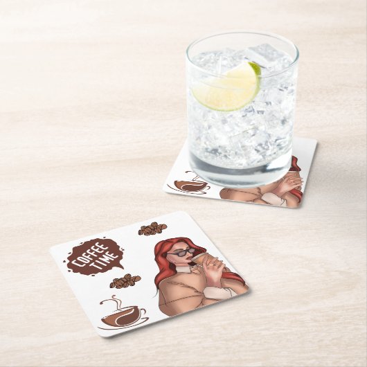 Rustieke illustratie van koffie Cappuccino Brown Kartonnen Onderzetters (Insitu)