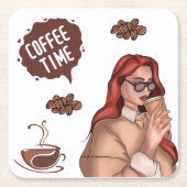 Rustieke illustratie van koffie Cappuccino Brown Kartonnen Onderzetters (Voorkant)