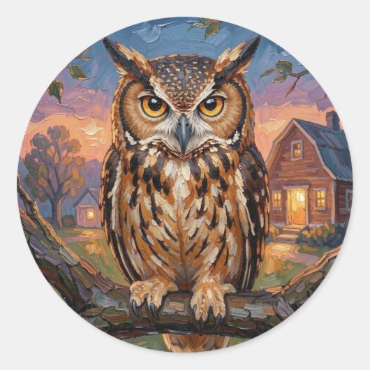 Rustieke Impasto Oehoe  Ronde Sticker (Voorkant)