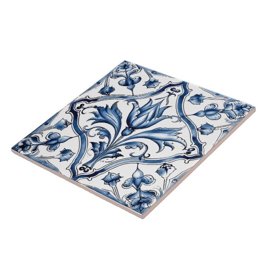 Rustieke Indigo Azulejo Tegels met bloemmotieven Tegeltje (Zijkant)