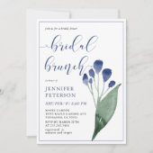 Rustieke Indigo Blauwe Bloem Bruids Brunch Uitnodi Kaart (Voorkant)