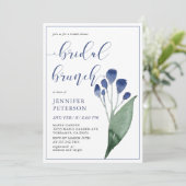 Rustieke Indigo Blauwe Bloem Bruids Brunch Uitnodi Kaart (Staand voorkant)