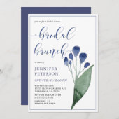 Rustieke Indigo Blauwe Bloem Bruids Brunch Uitnodi Kaart (Voorkant / Achterkant)