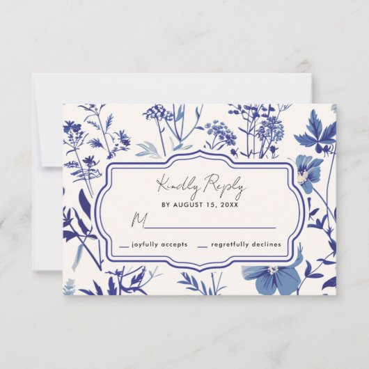 Rustieke Indigo Blue Wildflower Wedding RSVP (Voorkant)