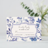 Rustieke Indigo Blue Wildflower Wedding RSVP (Staand voorkant)