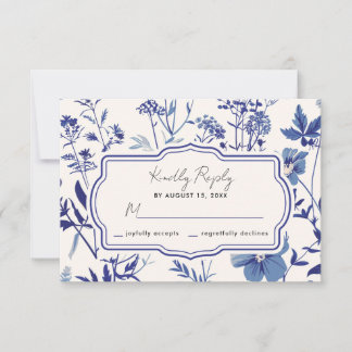 Rustieke Indigo Blue Wildflower Wedding RSVP