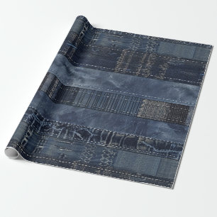 Rustieke Indigo Denim Patchwork Patroon Cadeaupapier