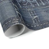Rustieke Indigo Denim Patchwork Patroon Cadeaupapier (Rol Hoek)