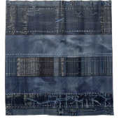 Rustieke Indigo Denim Patchwork Patroon Douchegordijn (Voorkant)