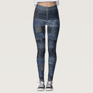 Rustieke Indigo Denim Patchwork Patroon Leggings