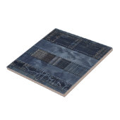 Rustieke Indigo Denim Patchwork Patroon Tegeltje (Zijkant)