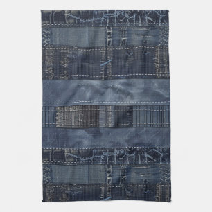 Rustieke Indigo Denim Patchwork Patroon Theedoek