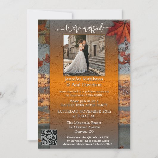 Rustieke industriële herfst bruiloft receptie foto kaart (Voorkant)