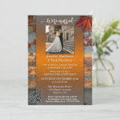 Rustieke industriële herfst bruiloft receptie foto kaart (Staand voorkant)