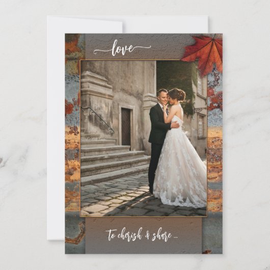 Rustieke industriële herfst bruiloft receptie foto kaart (Achterkant)