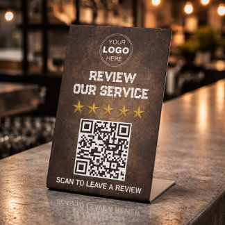 Rustieke Industriële QR-code Klantbeoordeling Reclamebord Met Voetstuk