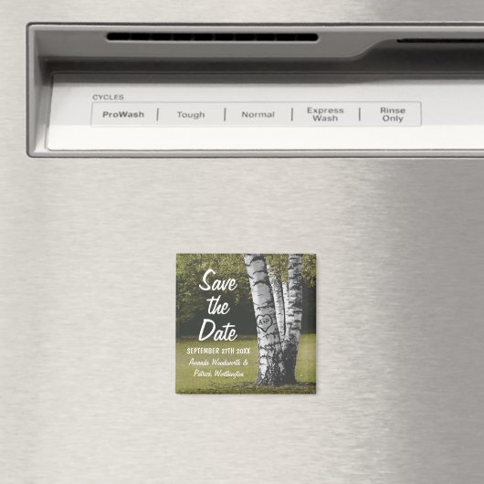 Rustieke Initialen Berkenboom Bruiloft Save the Da Magneet (Insitu (Vaatwasser))